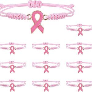 Breast Cancer Awareness Bracelets Pink Ribbon Adjustable Gift for Survivors